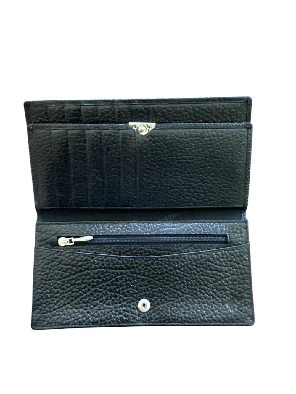Metrocity Black Pebbled Leather Long Bifold Wallet Men’s Executive Business New